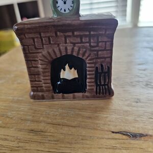 Ceramic Fireplace Figurine with Clock Accent - Brown